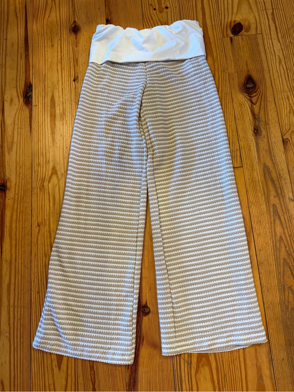SHEIN White and Tan crocheted lightweight Wide Leg Pants